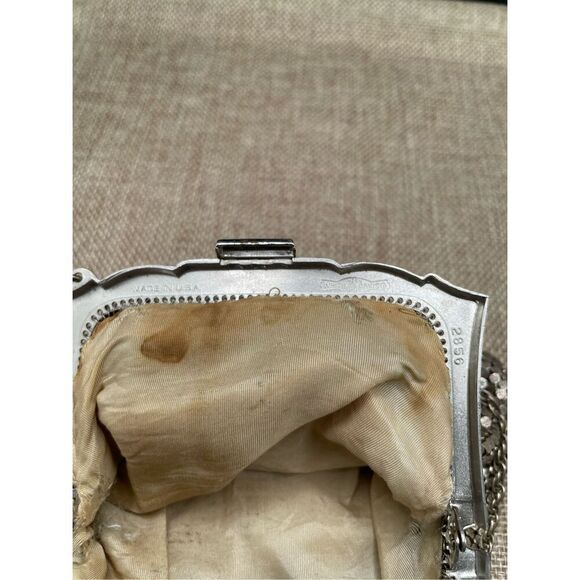 Vintage WHITING & DAVIS Silver Mesh Kiss lock Evening Bag Purse Made In USA 2945 - Picture 8 of 12
